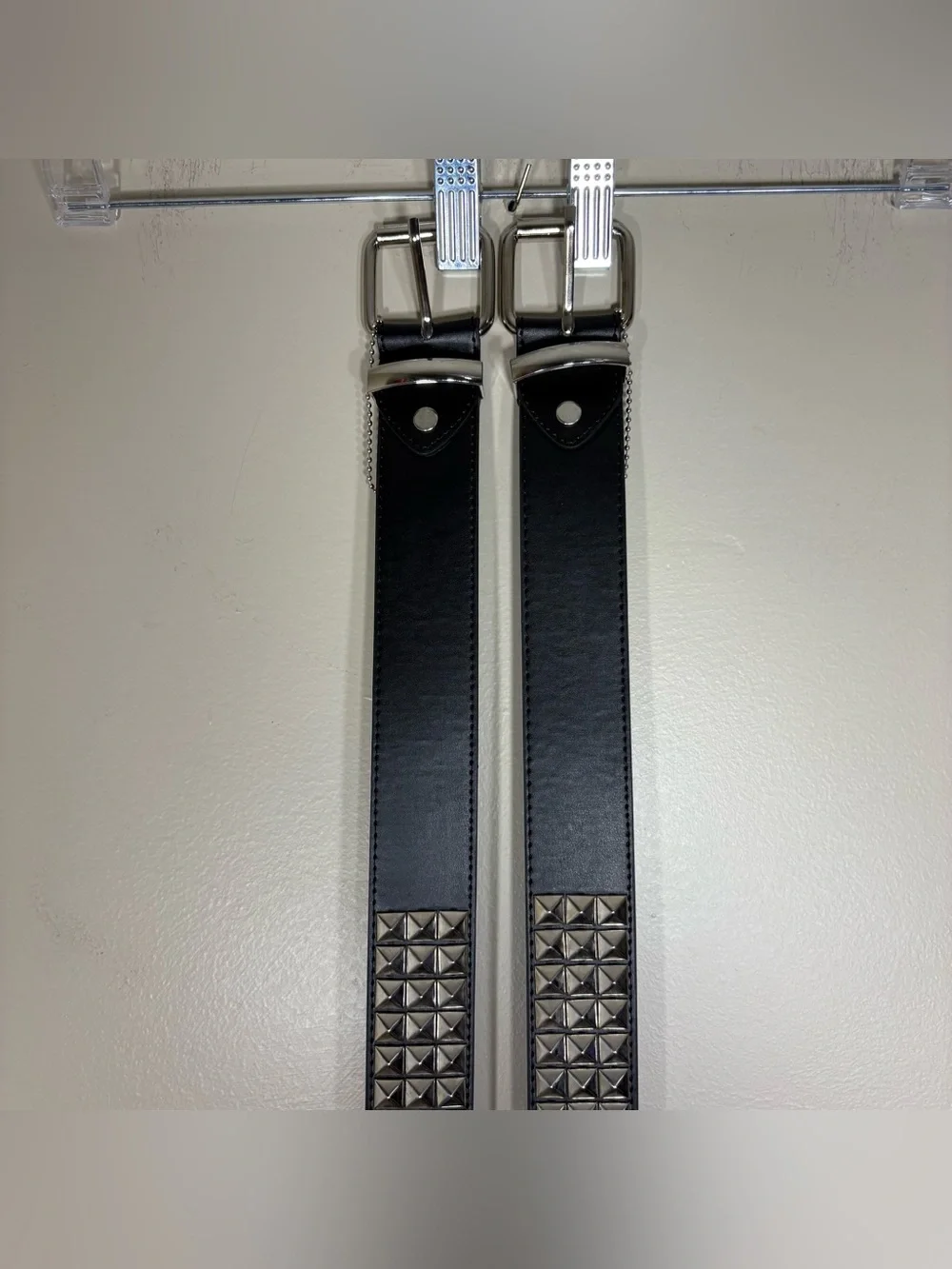 foolsGold Black Pyramid Stud Leather Belt with Silver Buckle- 4XL